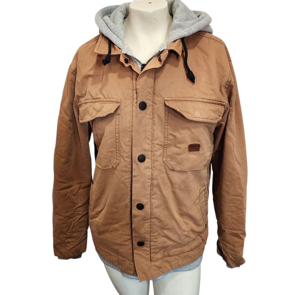 Billabong Surfplus Sherpa‎ Lined Hooded Jacket Brown Canvas Mens M